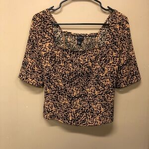 Free Press Smocked Back Square Neck Crop Top Size Small Brown Animal Print NWT